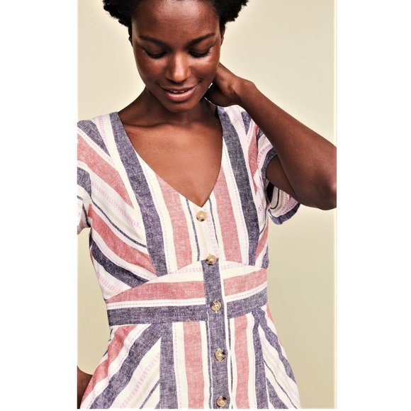 Parker Kacey Multicolor Striped Linen Blend Dress - Picture 6 of 13